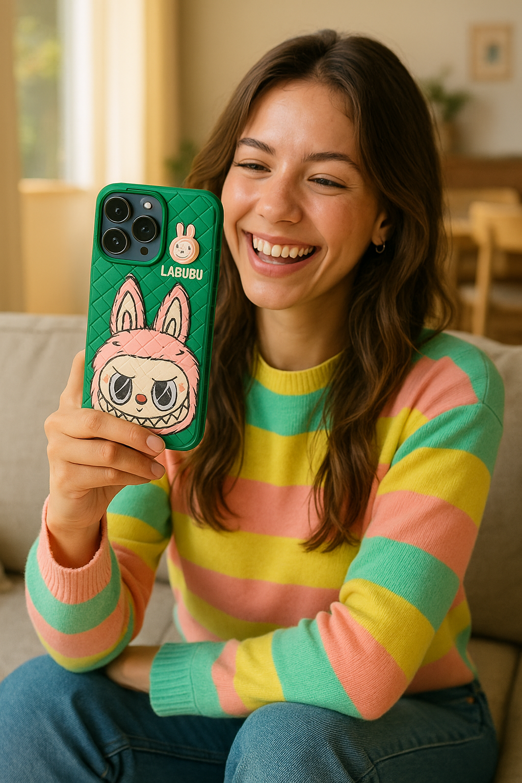 Labubu - 3D Bunny Woven‑Texture Protective iPhone Case